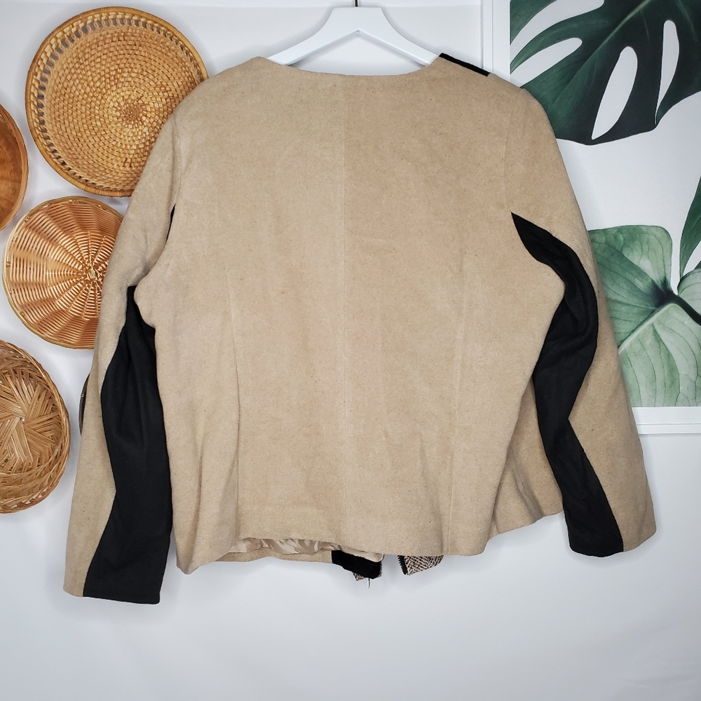 Eloquii Wool Black Tan Suede Moto Zip Jacket Tweed - Picture 4 of 6